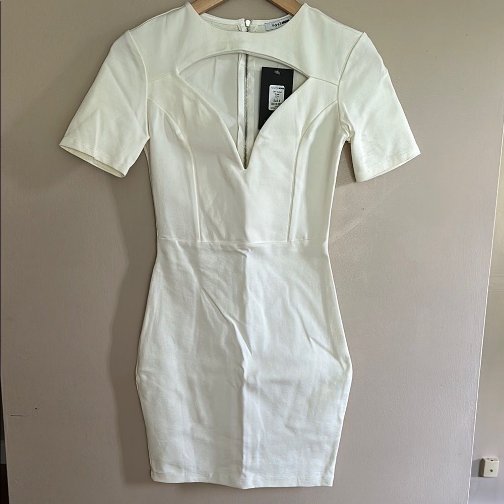 Fashion Nova White Bodycon Mini Dress Mock Neck Short Sleeve